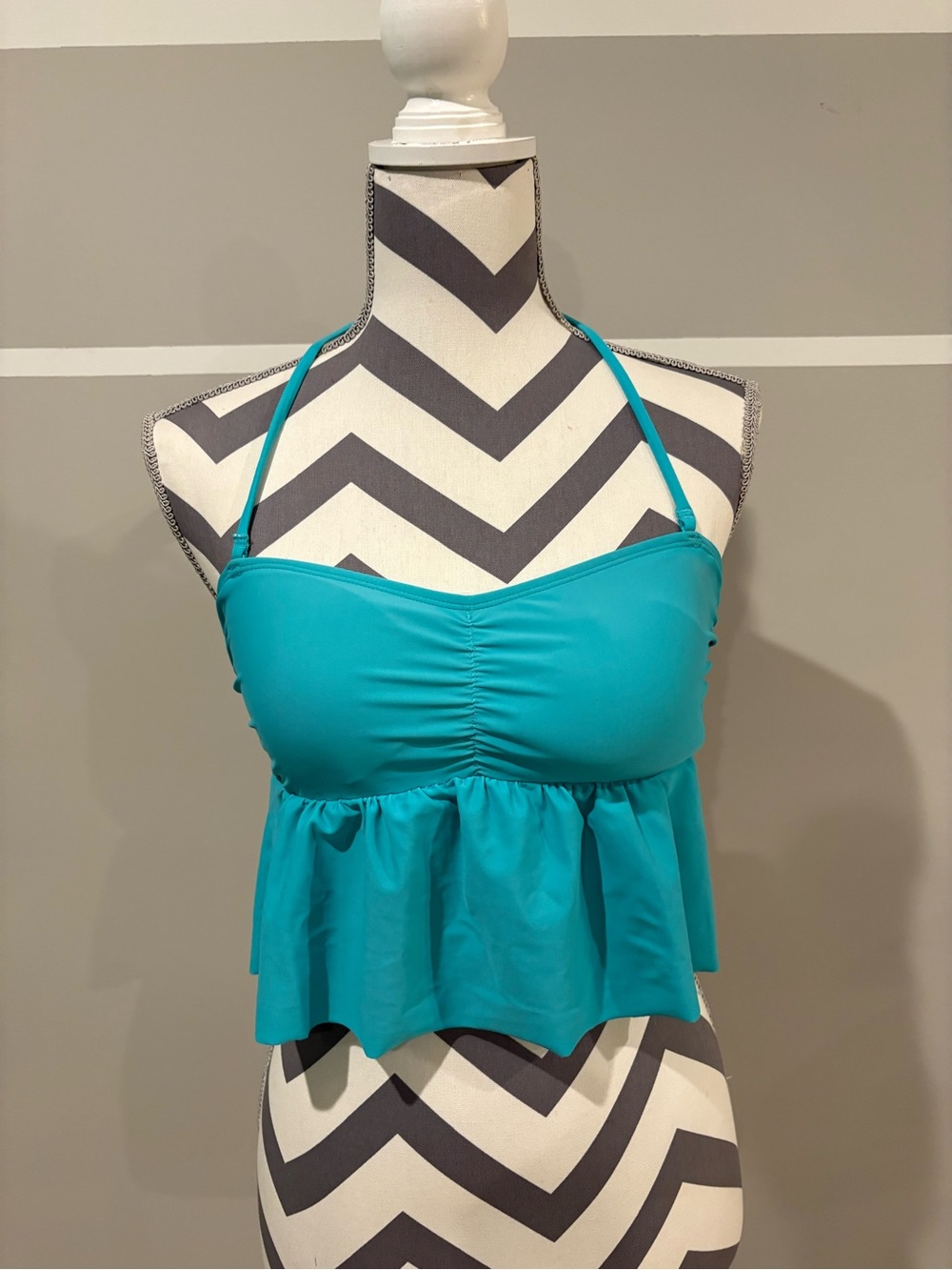 aerie Teal Ruffled Bandeau Swim Top - Picture 2 of 4